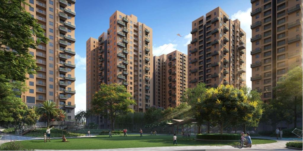 Vinayak 21 Acres towers with central park in New Town Hatisala