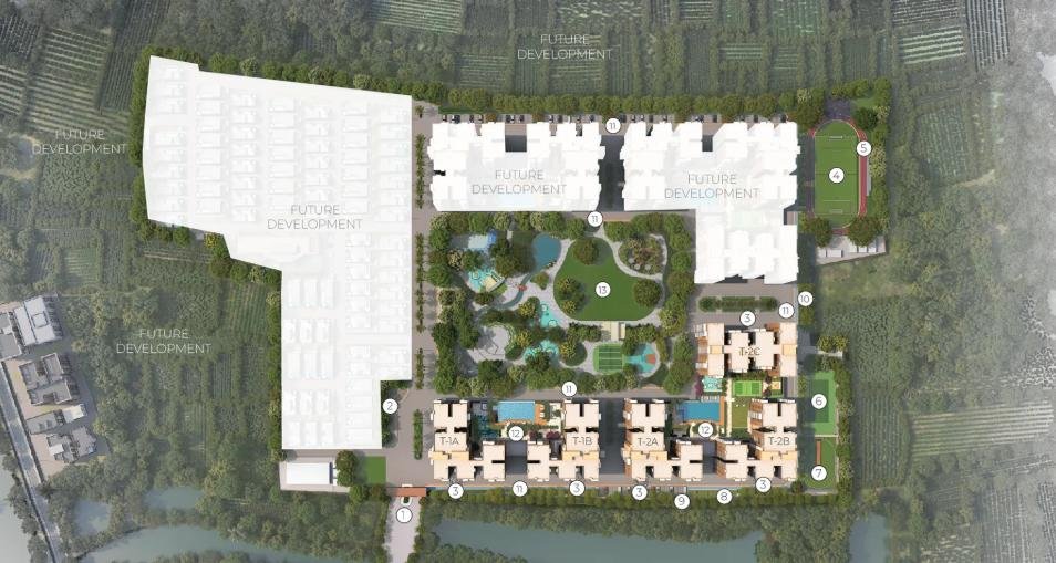 Vinayak 21 Acres New Town masterplan, Hatisala — towers T-1A to T-2C